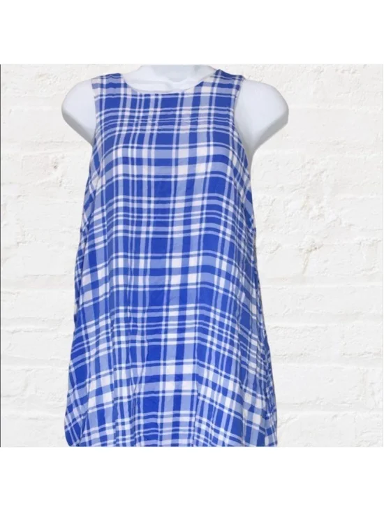 Love Tree Blue White Plaid Sleeve Dress Large - Picture 2 of 7